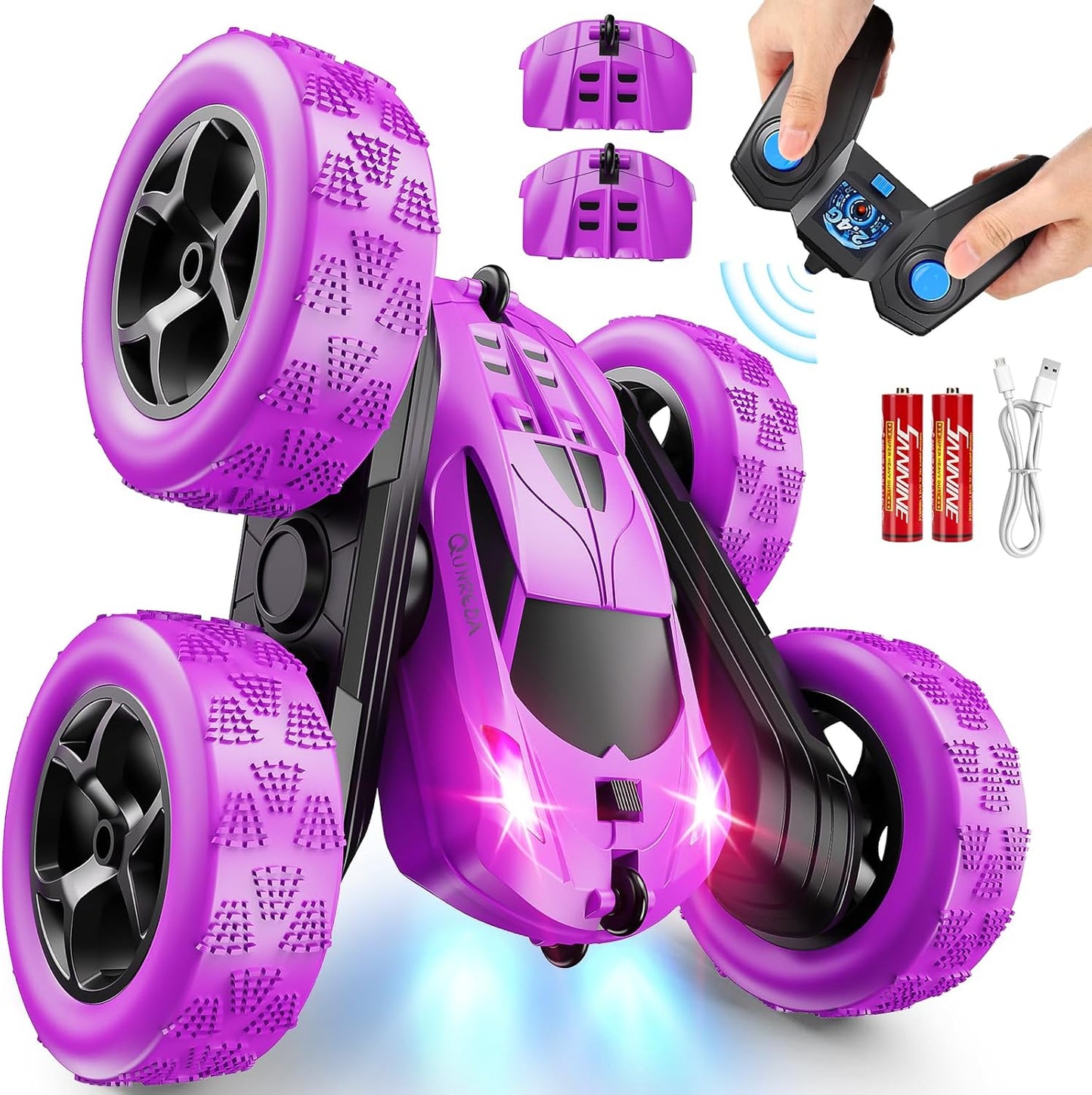 RC Cars, Purple Remote Control Car for Girls, 2.4 GHZ Double Sided RC Stunt Car 360° Rotating