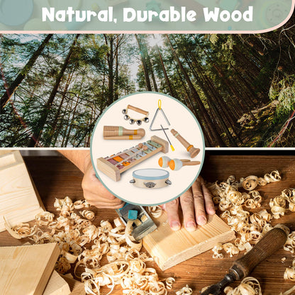 Stoie's Wooden Toddler Musical Instruments with Xylophone, Maracas, Triangle, Tamburine for Babies
