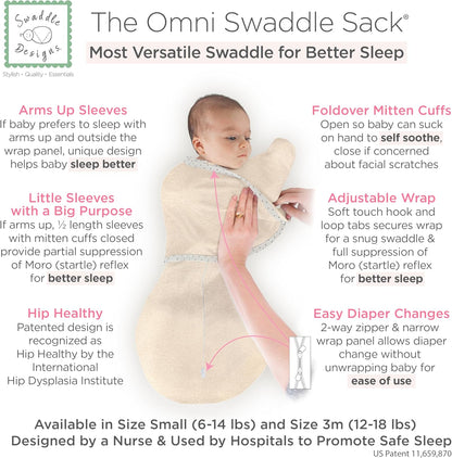 SwaddleDesigns 6-Way Omni Swaddle Sack Arms Up Swaddle for Newborn, More Options to Calm Startle