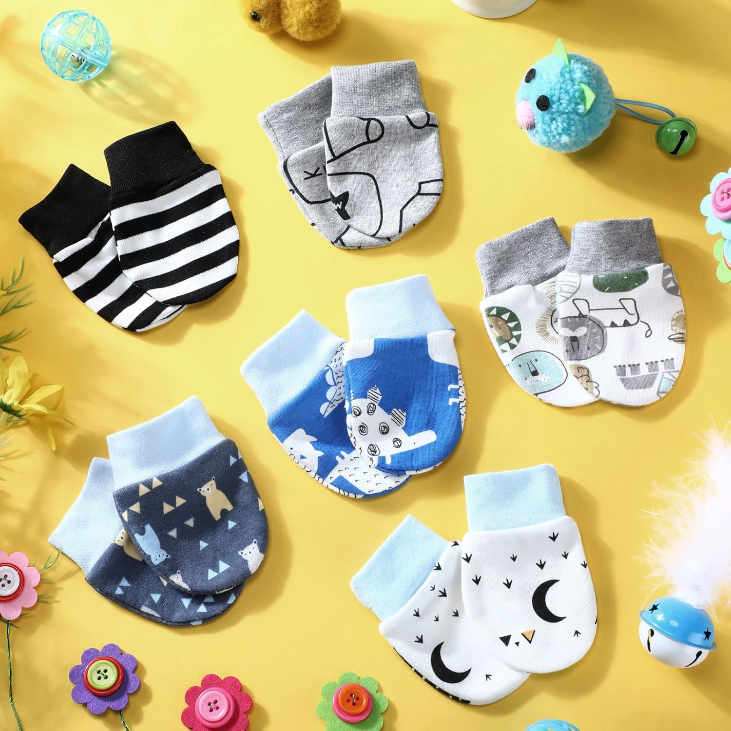 6 Pairs Newborn Baby Mittens No Scratch Gloves Infant Toddler Anti Scratch Essentials Unisex Cotton