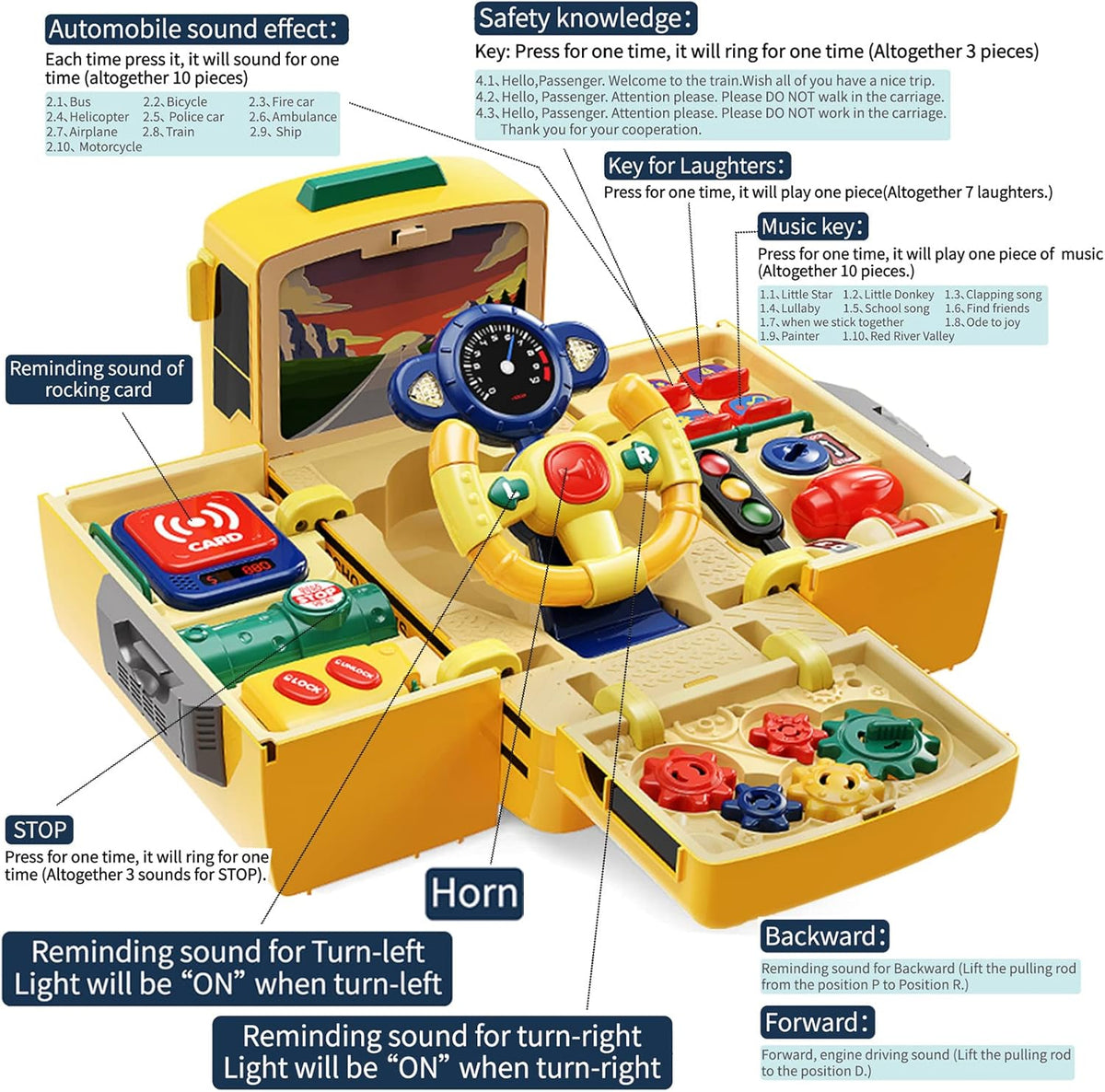 HONGTUO School Bus Toy with Sound and Light, Simulation Steering Wheel, Toddlers School Bus with