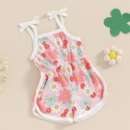 WZTYYDS Toddler Baby Girl Summer Clothes Floral Romper Tie-Up Strap Halter Jumpsuit Infant Summer