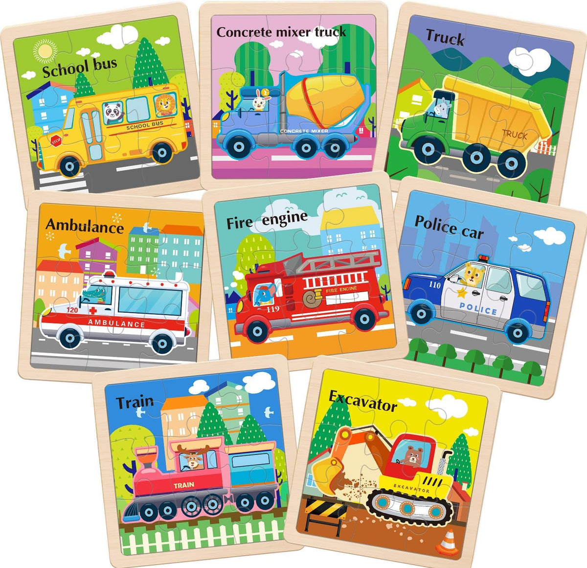 Wooden Puzzles for Toddlers 2-4, 9 Pieces Vehicle Jigsaw Puzzles for Kids Ages 3-5, Toddler Toys