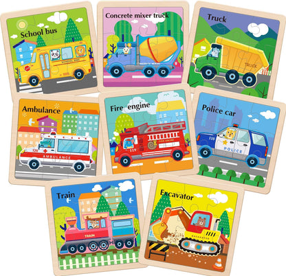 Wooden Puzzles for Toddlers 2-4, 9 Pieces Vehicle Jigsaw Puzzles for Kids Ages 3-5, Toddler Toys