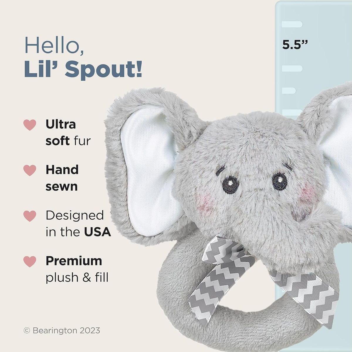 Bearington Collection Baby Lil' Spout, 5.5 in Gray Elephant Plush Stuffed Animal - Baby Elephant