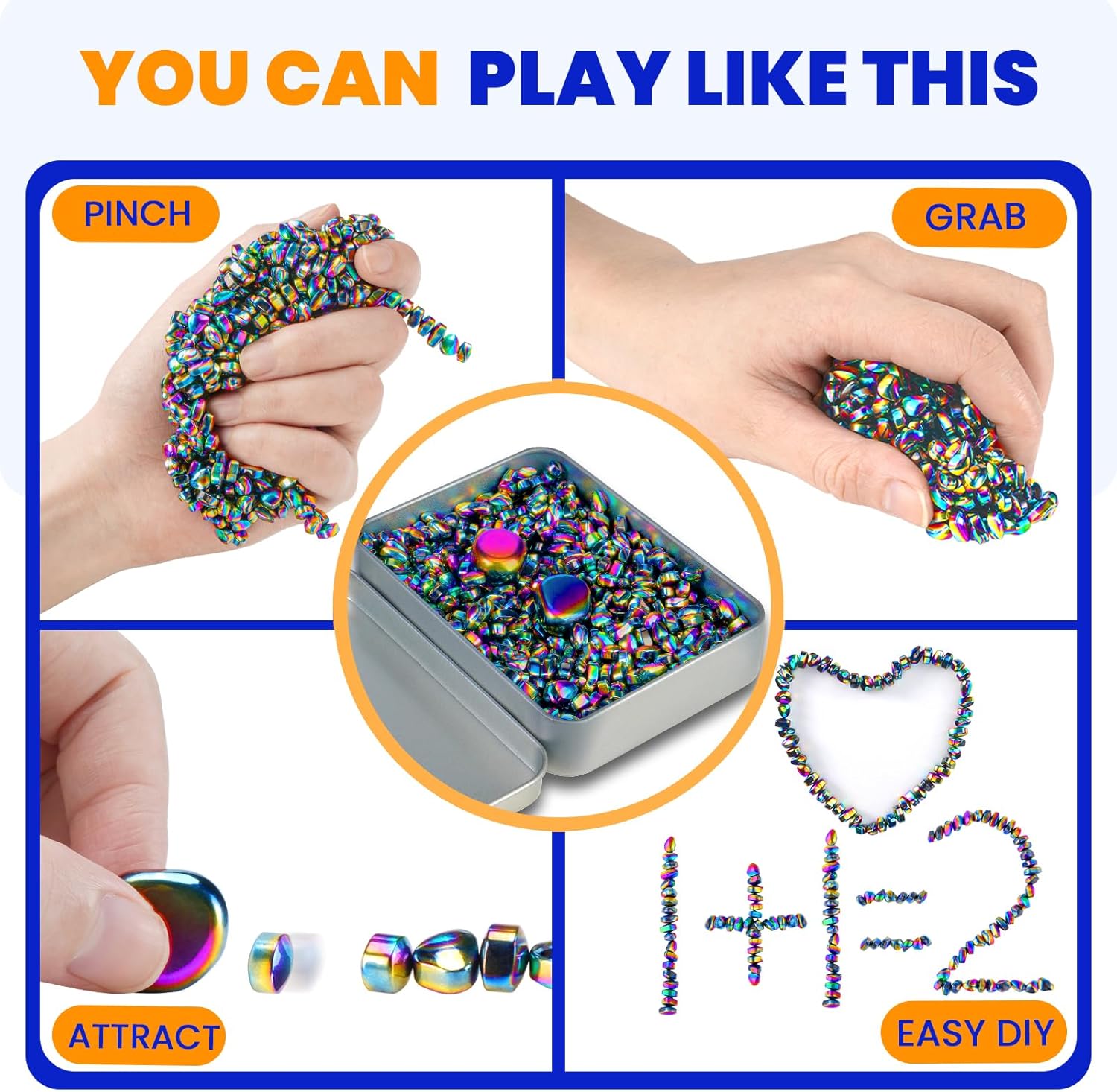 Magnetic Balls Over 600 PCS Mini Rainbow Magnetic Putty, with 2 Big Smooth Magnetic Beads, Fidget