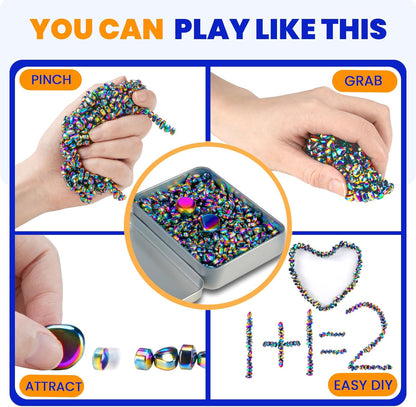 Magnetic Balls Over 600 PCS Mini Rainbow Magnetic Putty, with 2 Big Smooth Magnetic Beads, Fidget