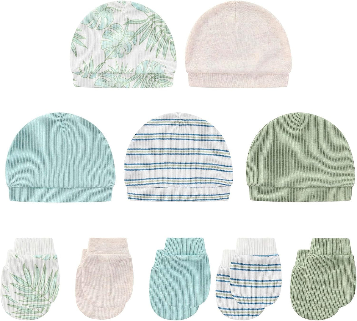 Baby Hat and Mittens Set Cotton Newborn Baby Hats Caps for Boys and Girls, 0-6 Months