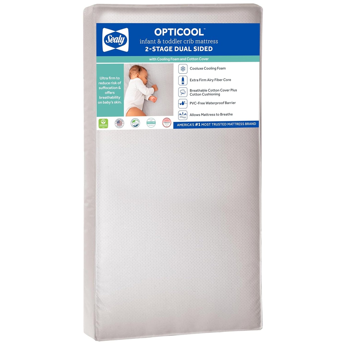 Sealy Baby OptiCool Breathable Crib Mattress, GREENGUARD GOLD Certified, Made in USA, Toddler Bed