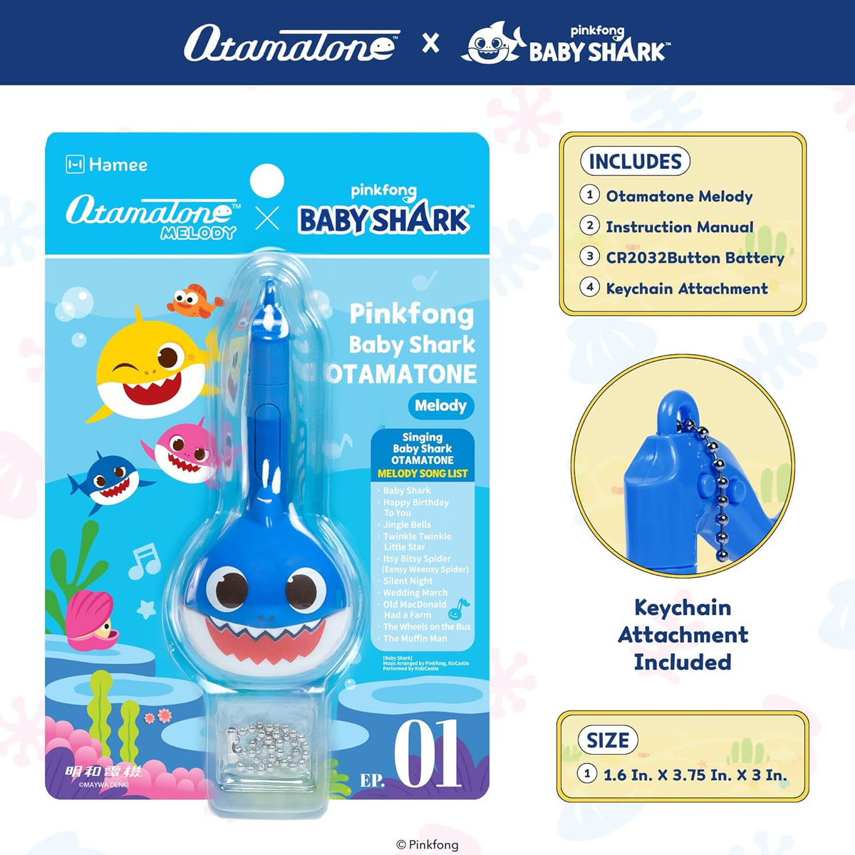 Otamatone Melody [Special Baby Shark Edition] Portable Mini Size Electronic Keychain Musical Toy