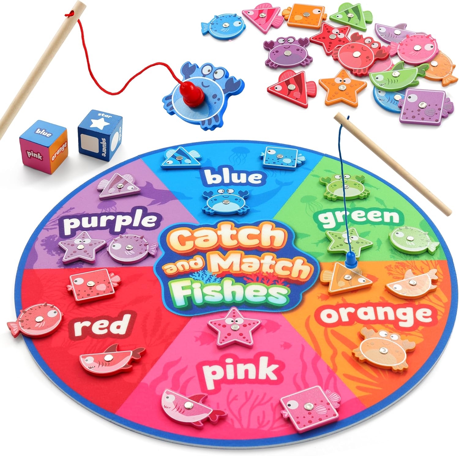 Coogam Montessori Toy for Toddlers, Fine Motor Skill Wooden Magnetic Fishing Game for Year Old
