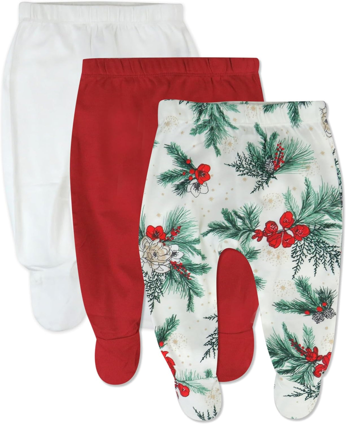 HonestBaby 3-pack Footed Pants Roomy Fit Pull on Bottoms 100% Organic Cotton for Infant Baby Boys