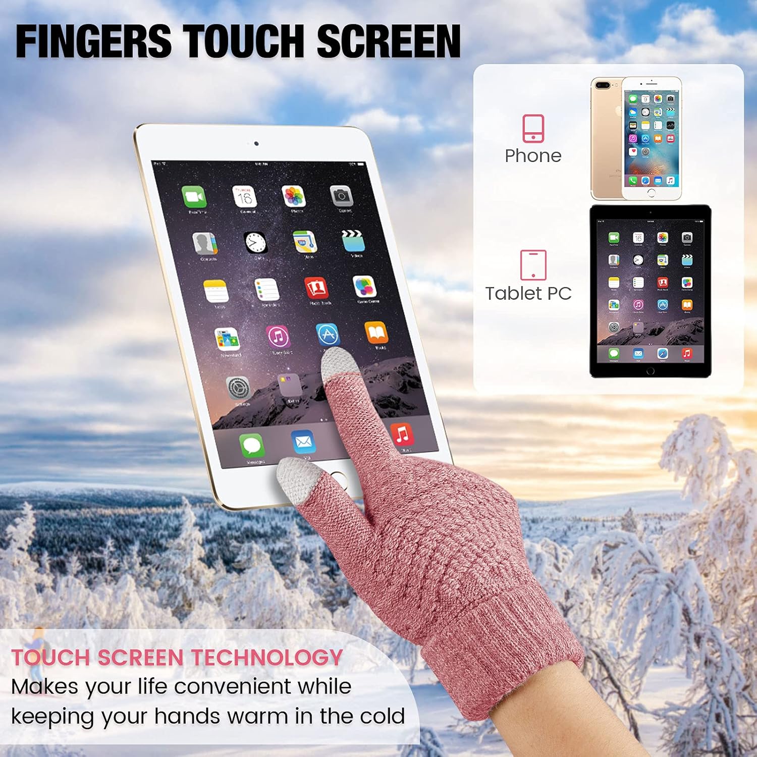 Geyoga 2 Pairs Women's Winter Touch Screen Gloves Soft Warm Fleece Lined Knit Elastic Cuff Winter