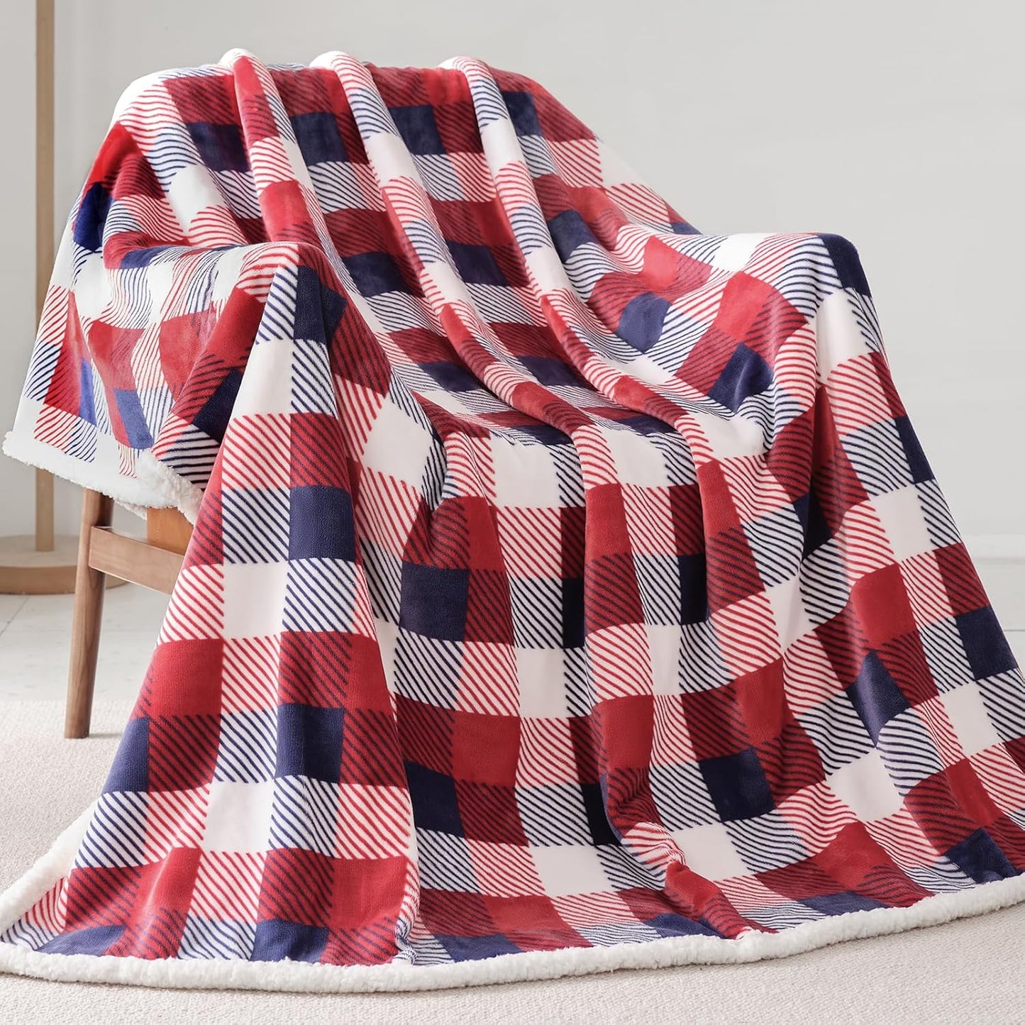 Touchat Sherpa Plaid Twin Blanket 60" X 70", Fuzzy Fluffy Soft Cozy Throw Blanket, Twin Size Plush