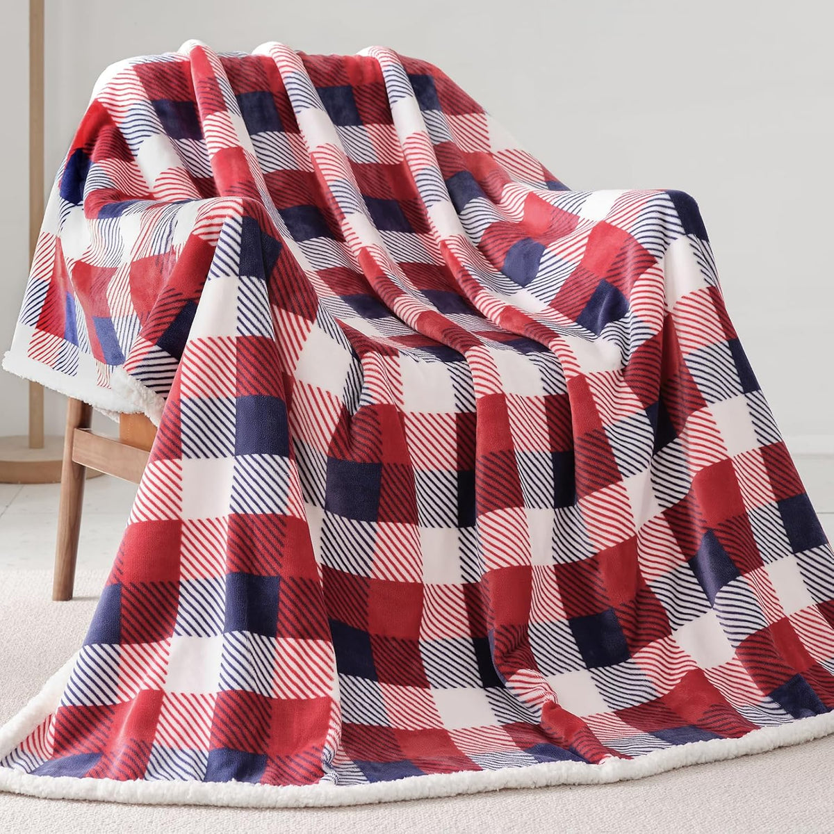 Touchat Sherpa Plaid Twin Blanket 60" X 70", Fuzzy Fluffy Soft Cozy Throw Blanket, Twin Size Plush