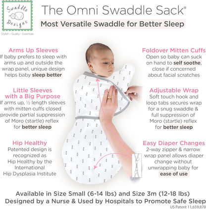 SwaddleDesigns 6-Way Omni Swaddle Sack Arms Up Swaddle for Newborn, More Options to Calm Startle