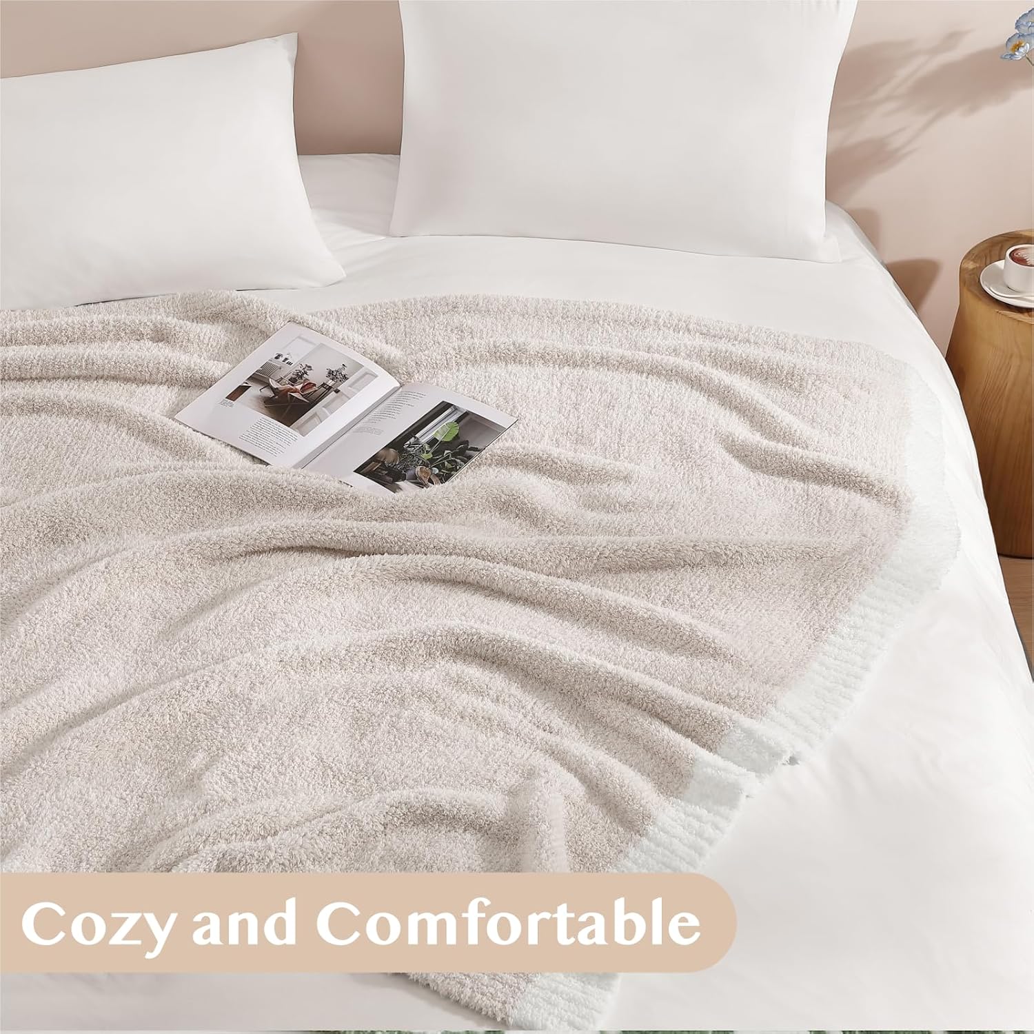 WRENSONGE Throw Blanket Cationic Dyeing Taupe Soft Cozy Fluffy Warm Hand Made Weave Throw Blankets
