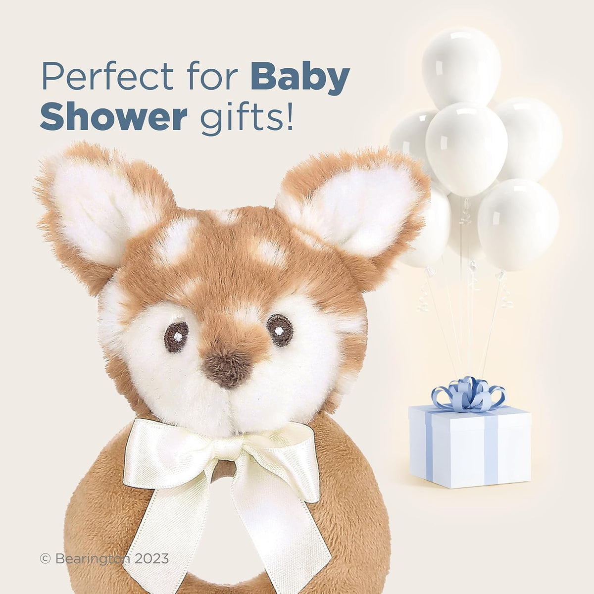 Bearington Collection Baby Lil’ Willow, 5.5 Inch Fawn Plush Stuffed Animal, Soft Baby Rattles and
