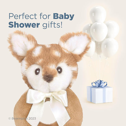 Bearington Collection Baby Lil’ Willow, 5.5 Inch Fawn Plush Stuffed Animal, Soft Baby Rattles and
