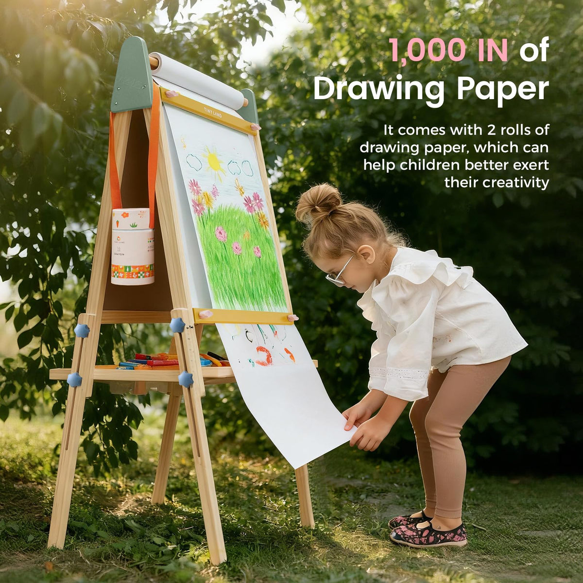 Tiny Land Wooden Easel for Kids, Art Easel with Chalkboard & Whiteboard
