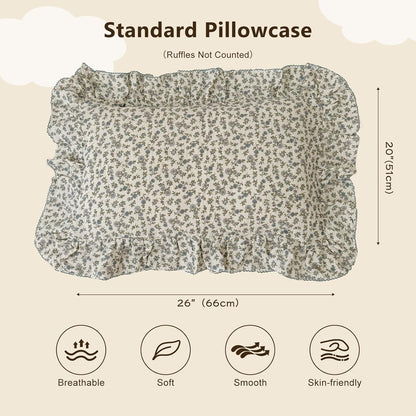 BuLuTu Soft Cotton Kids Pillowcases Standard Size, Blue Floral Toddler Pillowcases for Girls Boys