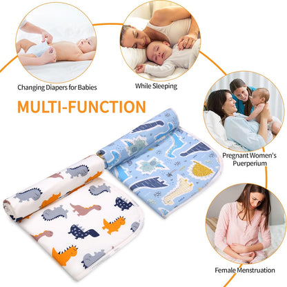 2Pcs Diaper Changing Pads for Baby, Dinosaur Change Mat, 3Layers Waterproof Change Pad Foldable