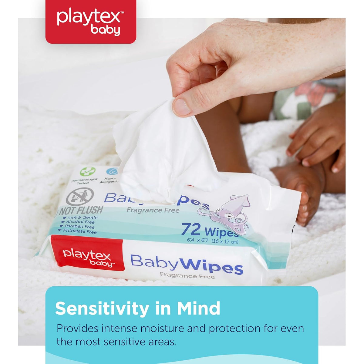 Playtex Baby Wipes, Fragrance Free, 72 Ct, 3-Pack, Dermatologist Tested Soft and Gentle Baby Face