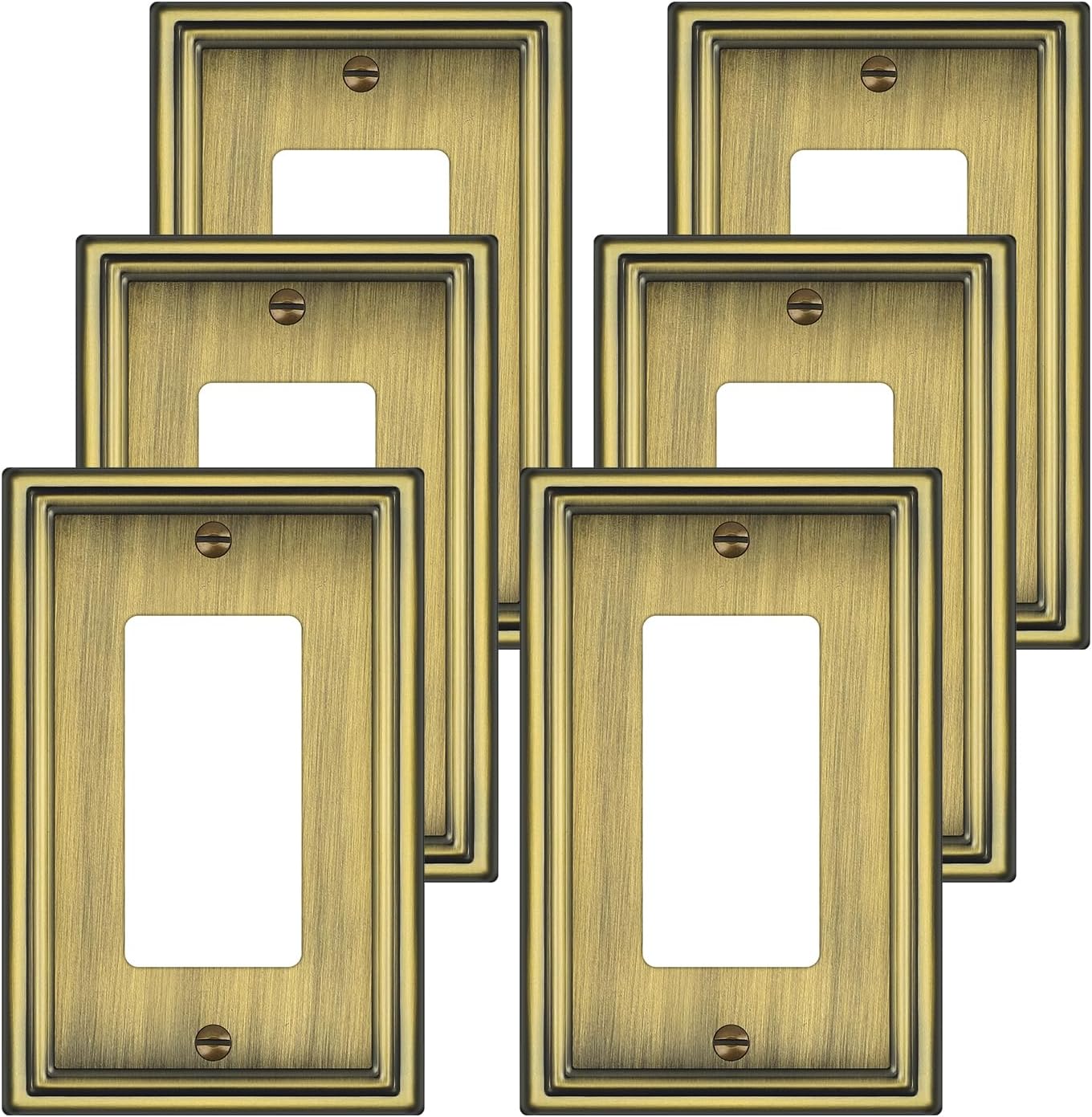 6 Pack Single Decorator Switch Covers Wall Plate, Antique Brass Decorative Rocker Switch Plates