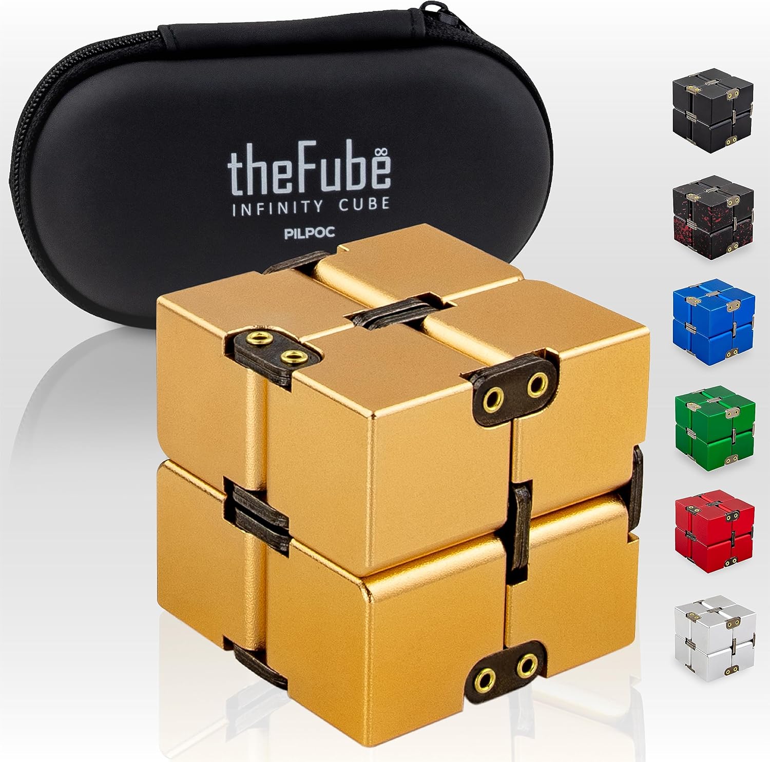 PILPOC theFube Infinity Cube Fidget Desk Toy - Aluminum Infinite Magic Cube with Case, Sturdy