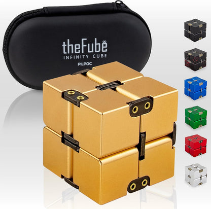PILPOC theFube Infinity Cube Fidget Desk Toy - Aluminum Infinite Magic Cube with Case, Sturdy