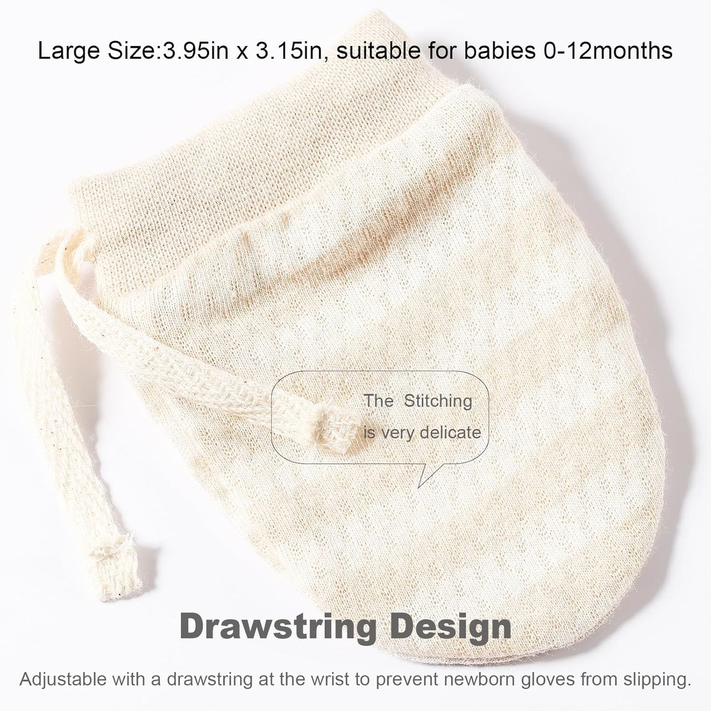 Newborn Mittens No Scratch 100% Organic Cotton 3 Packs Mitts Baby Boy Girl Neutral With String 0-12