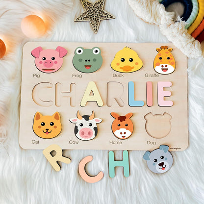 Personalize Name Puzzle for Toddler with Animal, Baby Gift for Girl and Boy 0 1 2 3 Year Old