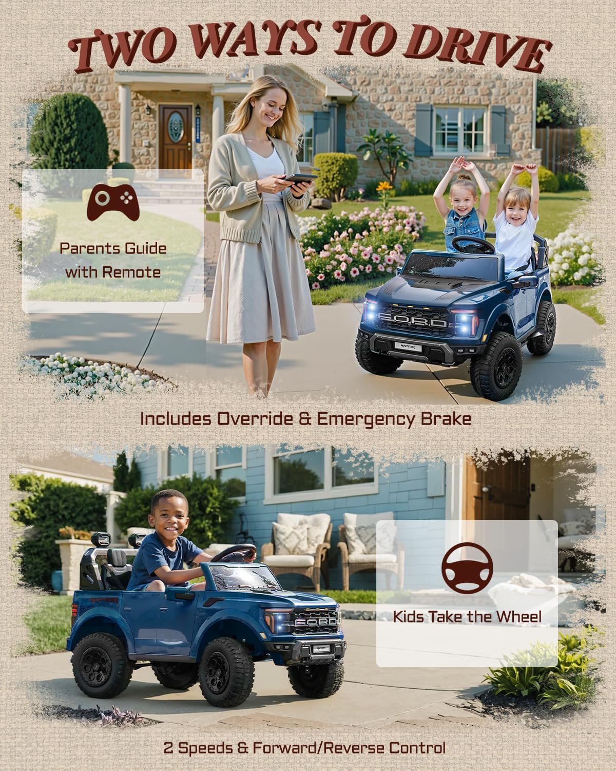 Licensed Ford F-150 Raptor 2 Seater Ride on Car for Kids, 24 Volt Ride on Toys for Boys w/Remote