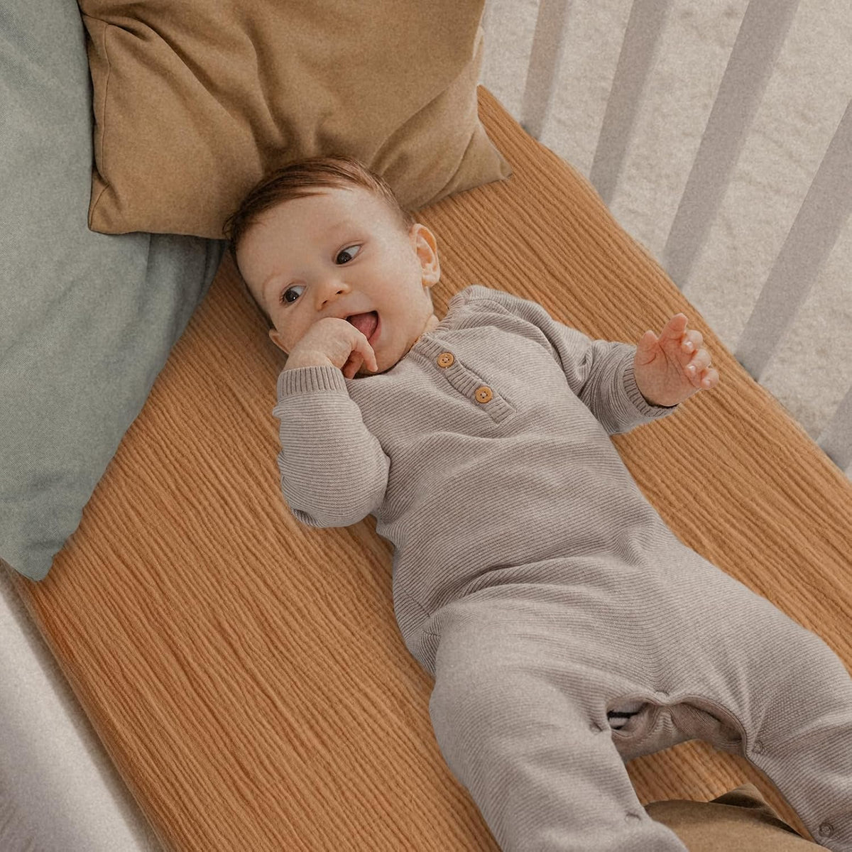 Gllquen Baby Muslin Mini Crib Sheets 3 Pack, Breathable Pack and Play Sheets Fitted Soft Cozy