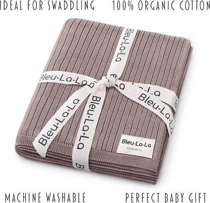 Organic Ribbed Swaddle Blanket for Boys & Girls - 100% Luxury Organic Soft Cotton Knit Warm Cozy