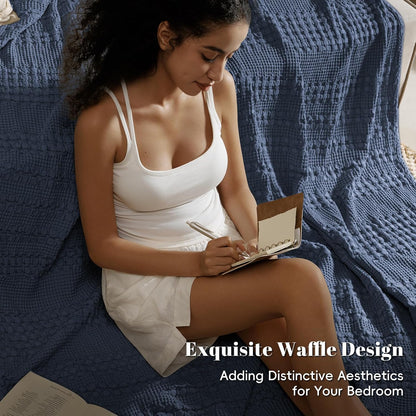 PHF 100% Cotton Waffle Weave Blanket Twin Size, Soft Lightweight Breathable Cozy Summer Blankets