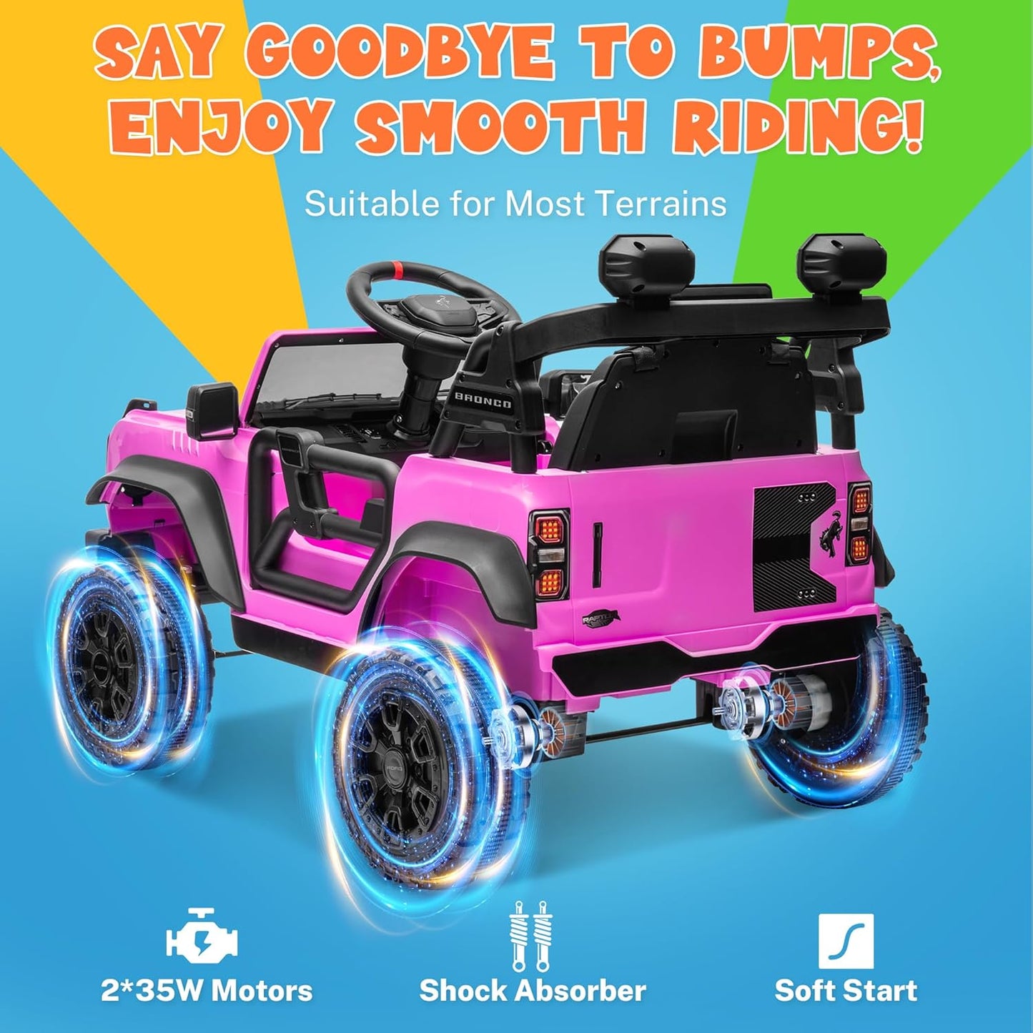 ENYOPRO 12V Ford Bronco Raptor Ride On Car for Kids, Electric Power Car Ride-On Toy for Toddlers