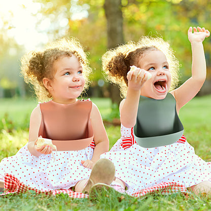 Eascrozn Silicone Baby Bibs for Babies Toddlers Set of 3, BPA Free