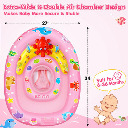 EZIGO Baby Pool Float with UPF50+ Canopy, Infant Swim Floats 6-36 Months