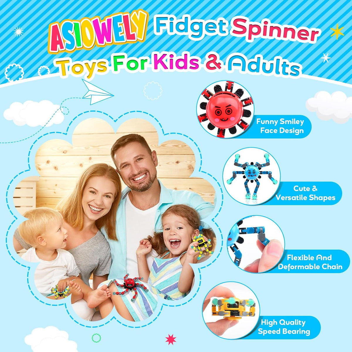 Transformable Fidget Spinner Toys for Kids & Adults,3 PCS Fidget Toys for Teens Anxiety,Sensory