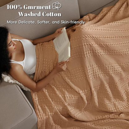 PHF 100% Cotton Waffle Weave Blanket Twin Size, Soft Lightweight Breathable Cozy Summer Blankets