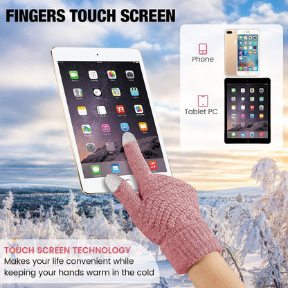 Geyoga 2 Pairs Women's Winter Touch Screen Gloves Soft Warm Fleece Lined Knit Elastic Cuff Winter