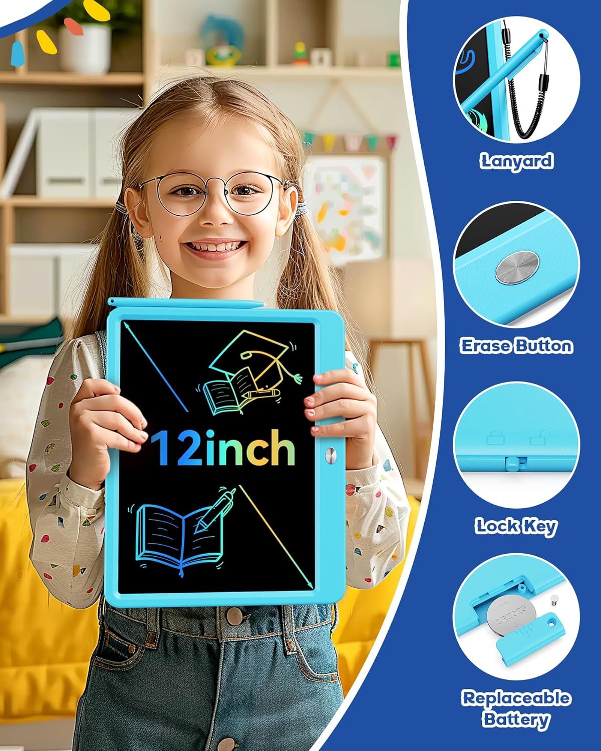 Bravokids 12 Inch LCD Writing Tablet for 3 Year Olds - Electronic Drawing Pad and Doodle Board as