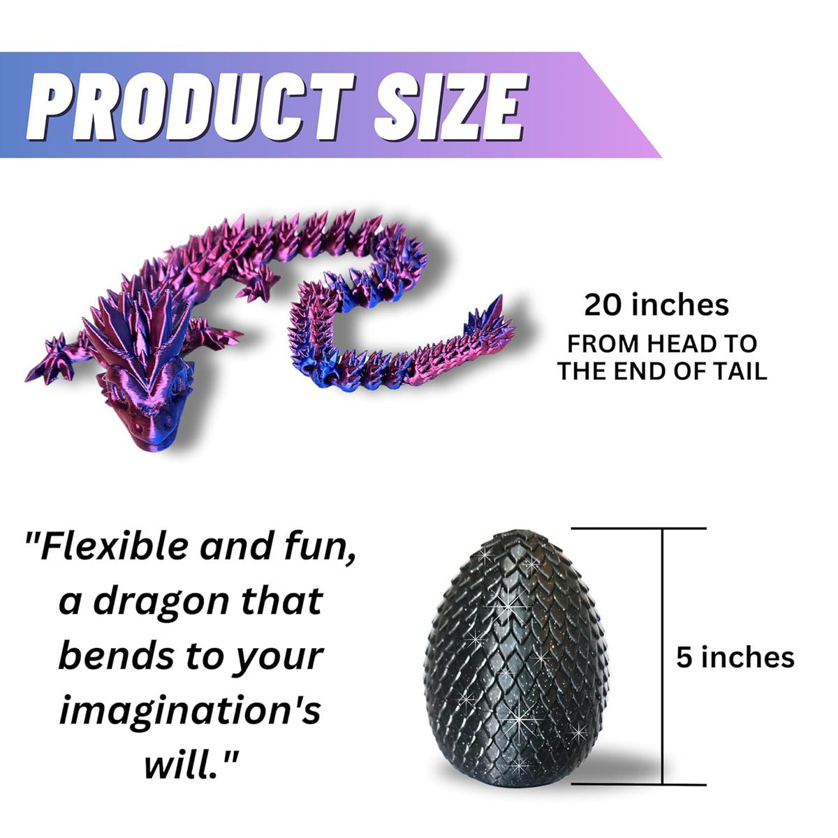 Large 20" Color-Changing Dragon (Improved Design) with Mystic Sparkle Egg, Made in USA