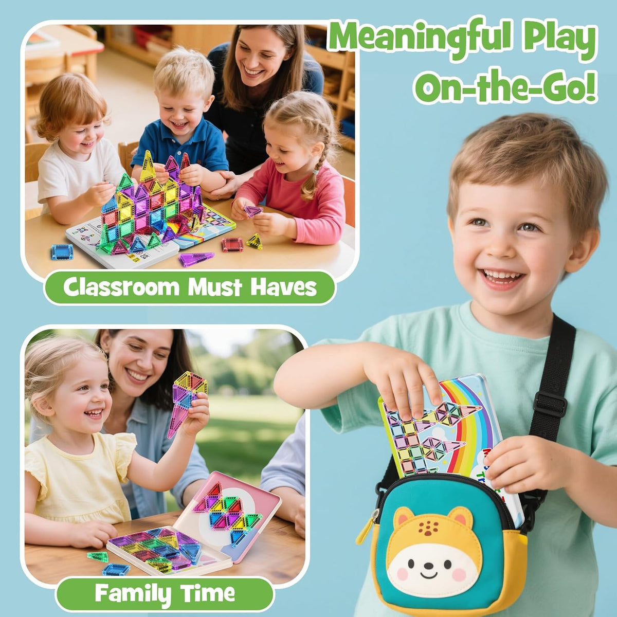 Magnetic Tiles Travel Toys for Kids 4-8, 42PCS Candy Color STEM Building Blocks with Visual Storage