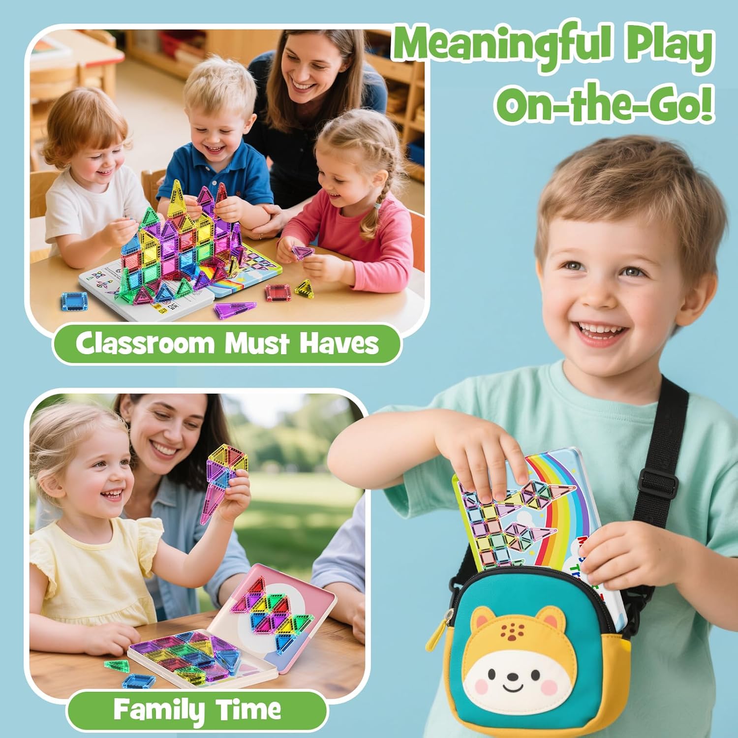 Magnetic Tiles Travel Toys for Kids 4-8, 42PCS Candy Color STEM Building Blocks with Visual Storage