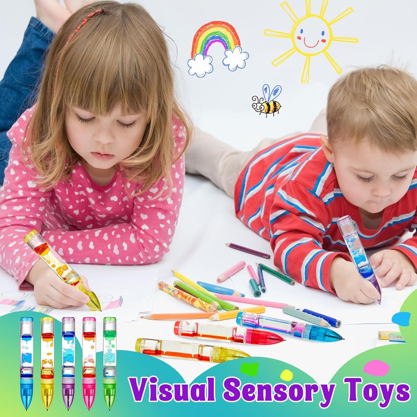 10 Pcs Liquid Motion Bubbler Pens Colorful Hourglass Bubbler Toy Liquid Pen Novelty Sensory Pen Fun