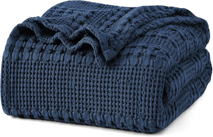 PHF 100% Cotton Waffle Weave Blanket King Size, Soft Lightweight Breathable Cozy Summer Blankets
