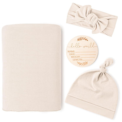 Konssy Baby Girl Newborn Receiving Blanket with Matching Headband and Beanie Set Baby Swaddle