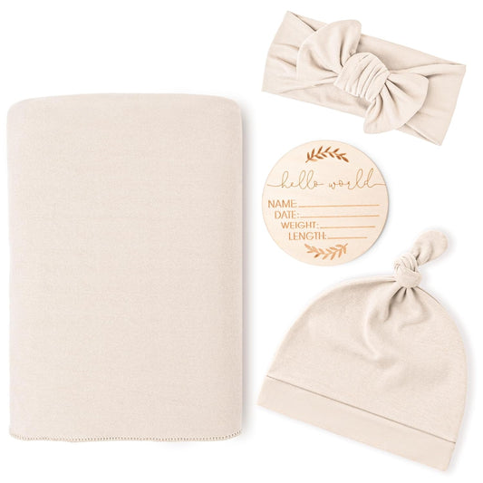 Konssy Baby Girl Newborn Receiving Blanket with Matching Headband and Beanie Set Baby Swaddle